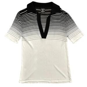 Black White Cento X Cento Vintage Striped Knit Polo Top Size 44 Medium Italy